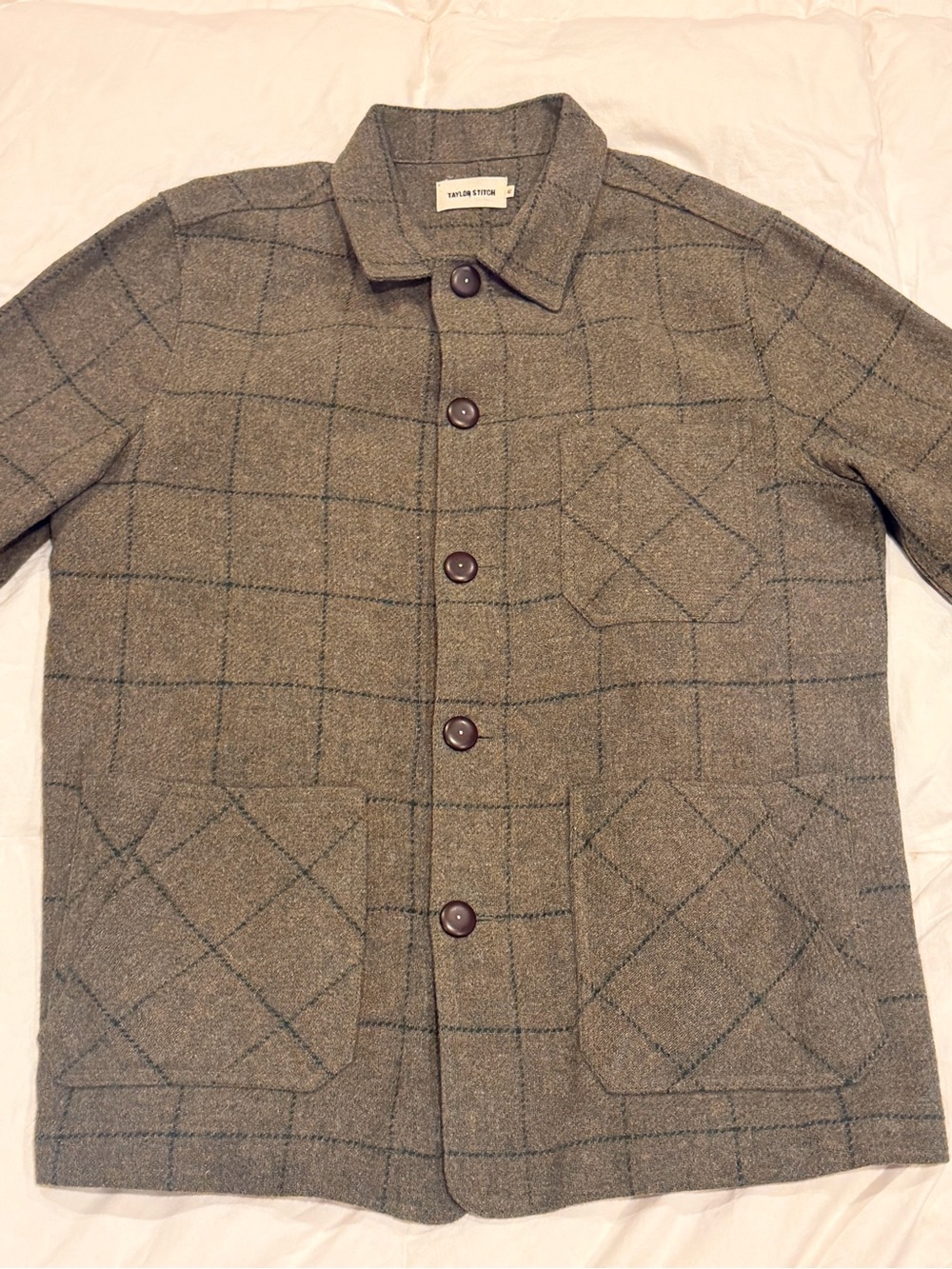 Taylor Stitch Olive 100% Waxed Wool Windowpane Ojai Jacket - med 40
